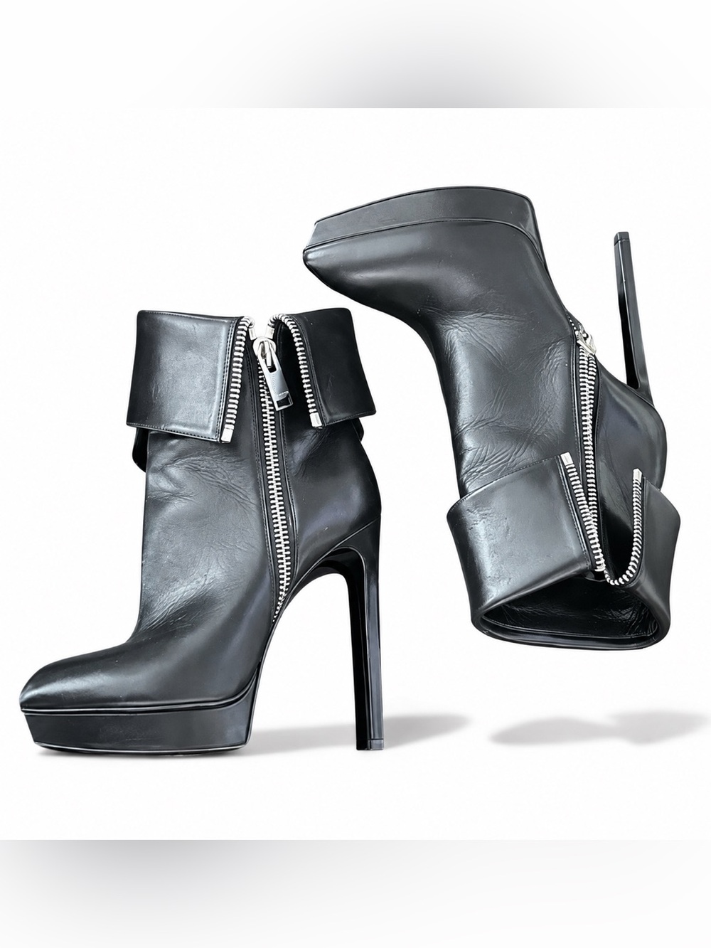 Saint Laurent Janis 105 Hedi Era Leather circa 2013-14 Platform Zip Boots 38/7.5
